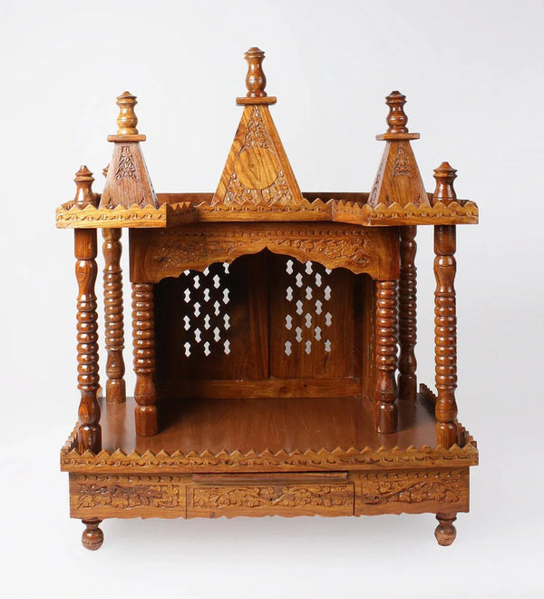 Sheesham MDF Wooden Pooja Temple Puja Mandap For Home | Foldable Mandir - D'DASS Store