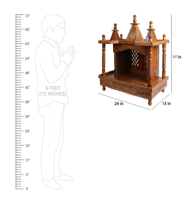 Sheesham MDF Wooden Pooja Temple Puja Mandap For Home | Foldable Mandir - D'DASS Store