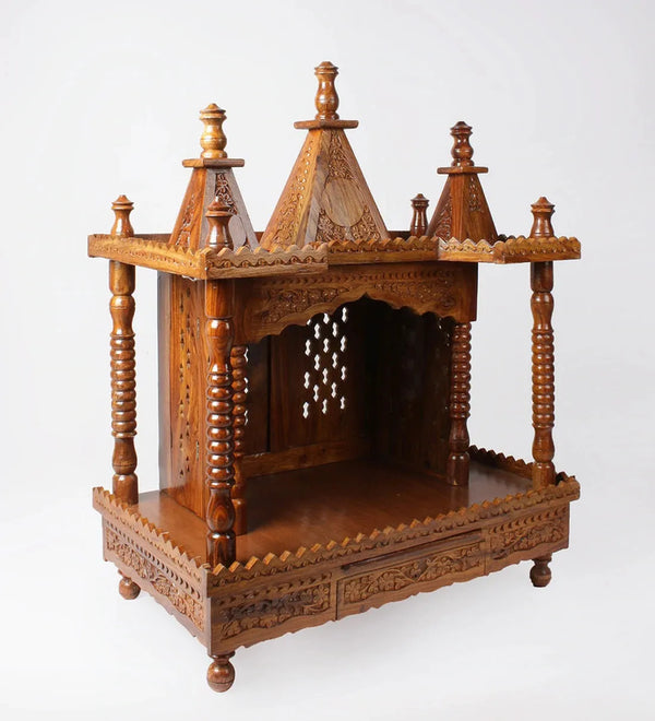 Sheesham MDF Wooden Pooja Temple Puja Mandap For Home | Foldable Mandir - D'DASS Store
