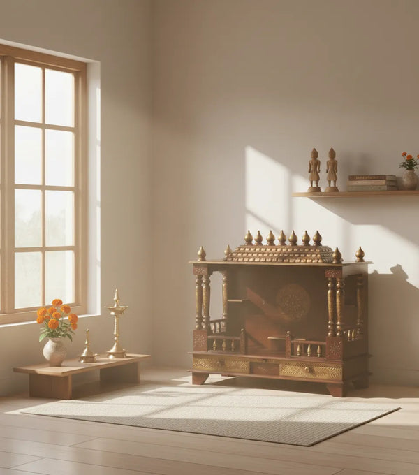 Big Sheesham &amp; MDF Copper Wooden Pooja Temple for Home | DDASSWT3211C - D'DASS Store