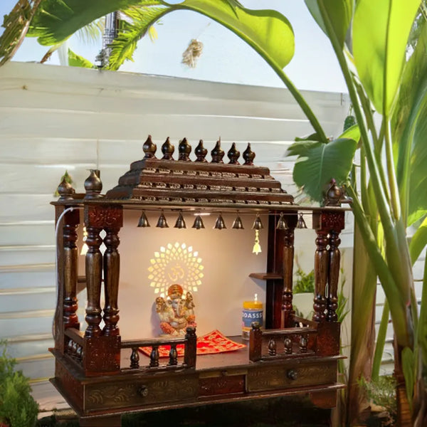 Big Sheesham &amp; MDF Copper Wooden Pooja Temple for Home | DDASSWT3211C - D'DASS Store