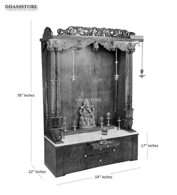 South Indian Style Solid Sheesham Wood Pooja Mandapam | Pooja Altar - D'DASS Store
