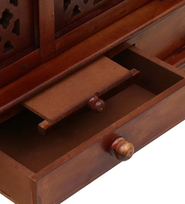 Honey finish Sheesham MDF Wooden Pooja Temple For Office | DDASSWT2412HPD - D'DASS Store