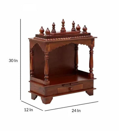 Honey finish Sheesham MDF White Wooden Pooja Temple For Office - D'DASS Store
