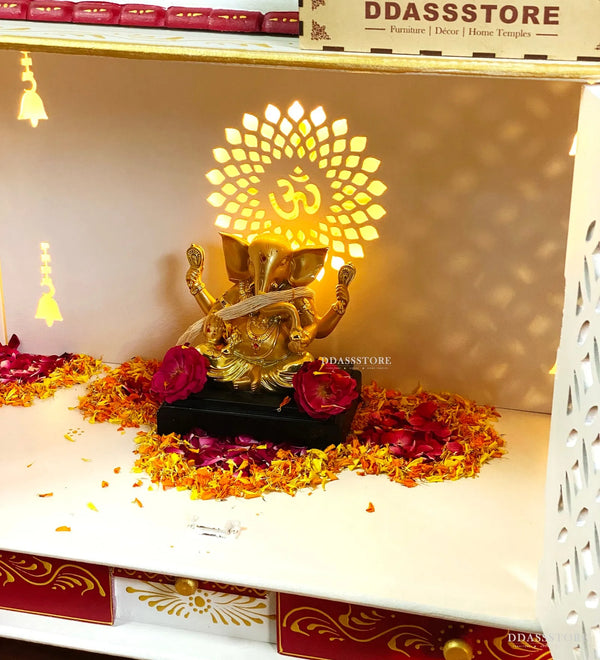 Sheesham Wood MDF Pooja Mandap with Gopuram for Home | DDASSWT3211WRD - D'DASS Store