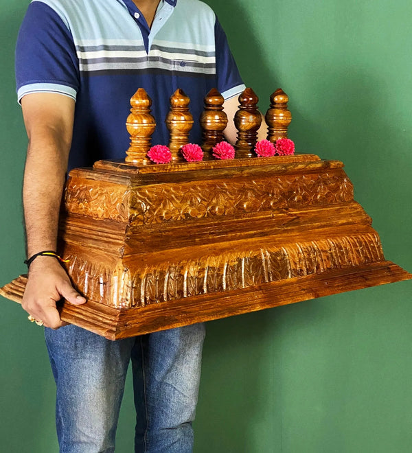 Hand Carved Solid Wood Gopuram for Pooja Mandapam | DDASSGPRM12 - D'DASS Store