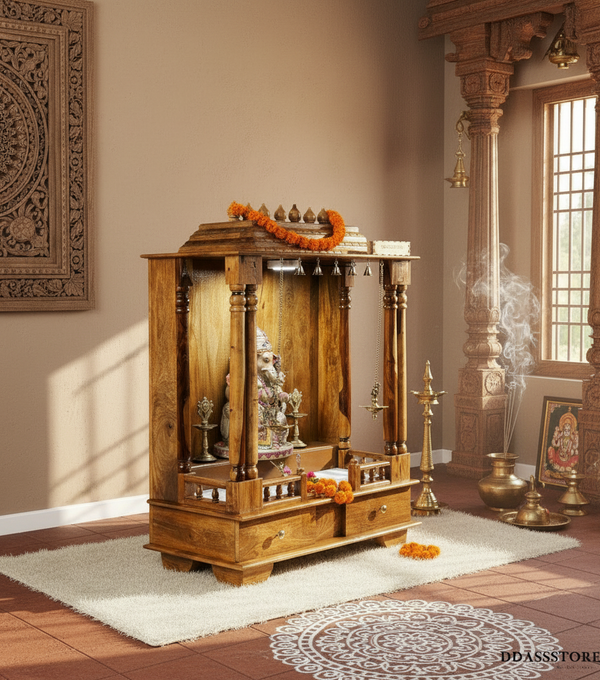 Solid Wood Pooja Mandir & Mandap with Gopuram
