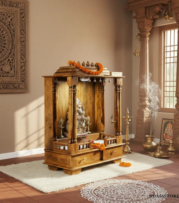 Solid Wood Pooja Mandir & Mandap with Gopuram - D'DASS Store