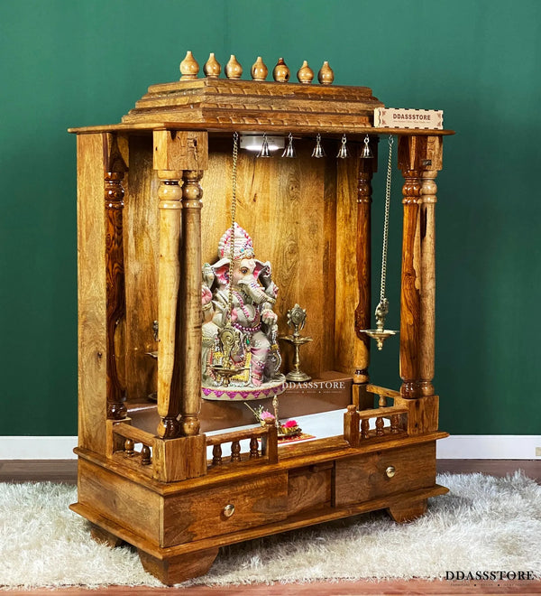 Solid Wood Pooja Mandir & Mandap with Gopuram - D'DASS Store