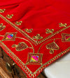 Handmade Red Velvet Puja Aasan | Puja Altar Cloth / Chowki Aasan / Kapda Mat for Puja Table for Puja Home Mandir and Temple