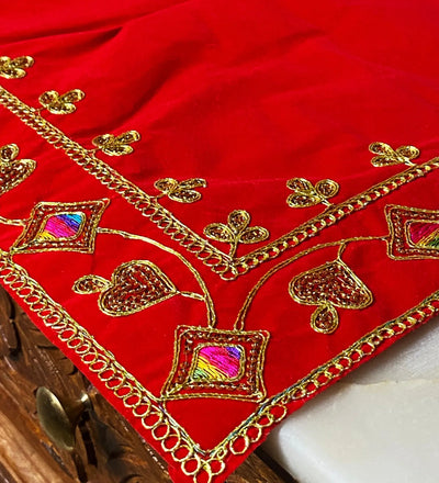 Handmade Red Velvet Puja Aasan | Puja Altar Cloth / Chowki Aasan / Kapda Mat for Puja Table for Puja Home Mandir and Temple - D'DASS Store