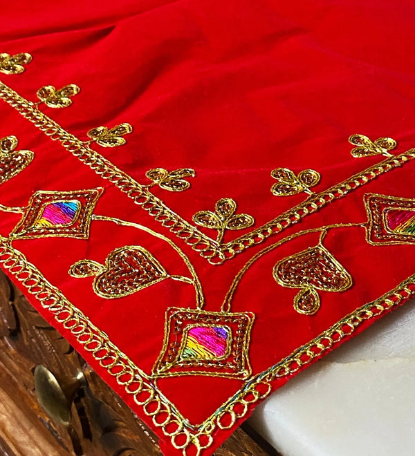 Handmade Red Velvet Puja Aasan | Puja Altar Cloth / Chowki Aasan / Kapda Mat for Puja Table for Puja Home Mandir and Temple - D'DASS Store