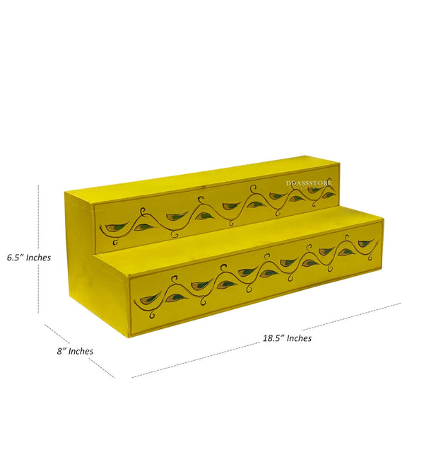 Yellow Handpainted Steps Altar for Wooden Home Temple | GOLU Stand Kolu Padi (Set of 2) - D'DASS Store