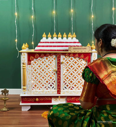Sheesham Wood MDF Pooja Mandap with Gopuram for Home | DDASSWT3211WRD - D'DASS Store