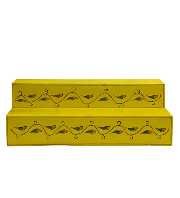 Yellow Handpainted Steps Altar for Wooden Home Temple | GOLU Stand Kolu Padi (Set of 2) - D'DASS Store