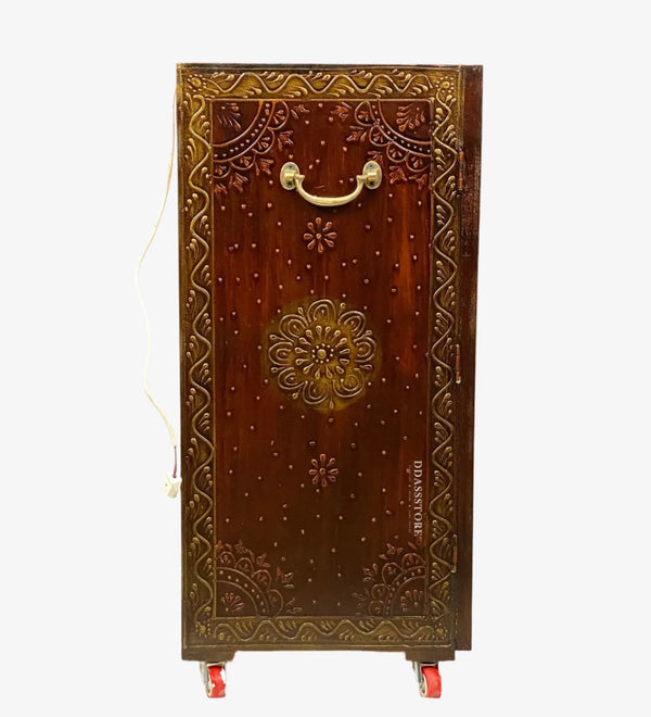 Copper MDF Sheesham Big Wooden Pooja Cabinet With Door For Home and Office | DDASS2417_Copper - D'DASS Store