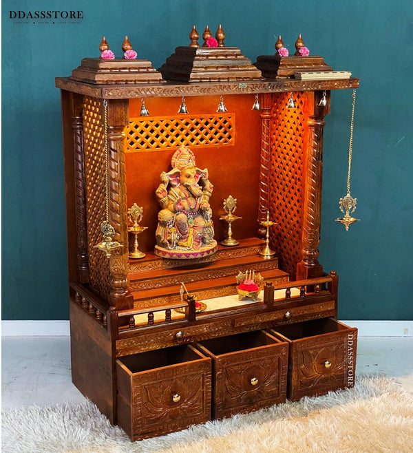 South Indian Style Solid Sheesham Wood Pooja Mandapam | Pooja Altar - D'DASS Store