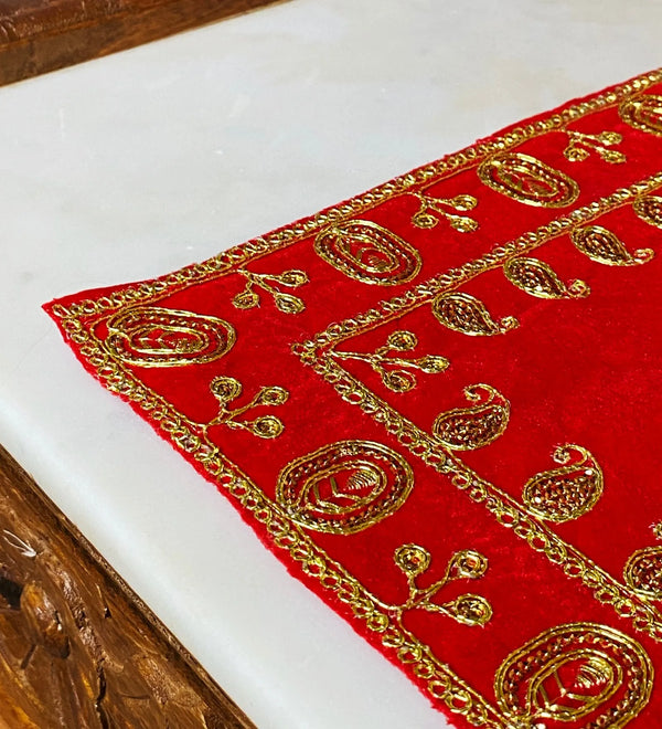 Handmade Red Velvet Puja Aasan | Puja Altar Cloth / Chowki Aasan / Kapda Mat for Puja Table for Puja Home Mandir and Temple - D'DASS Store