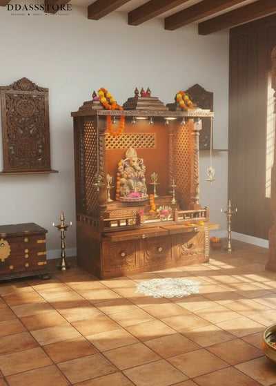 South Indian Style Solid Sheesham Wood Pooja Mandapam | Pooja Altar - D'DASS Store