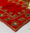 Handmade Red Velvet Puja Aasan | Puja Altar Cloth / Chowki Aasan / Kapda Mat for Puja Table for Puja Home Mandir and Temple