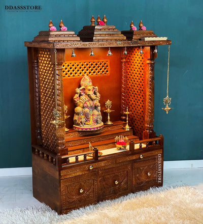 South Indian Style Solid Sheesham Wood Pooja Mandapam | Pooja Altar - D'DASS Store