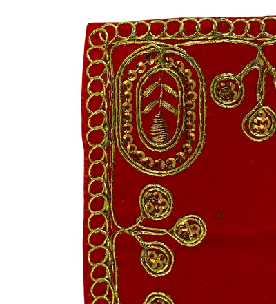 Handmade Red Velvet Puja Aasan | Puja Altar Cloth / Chowki Aasan / Kapda Mat for Puja Table for Puja Home Mandir and Temple