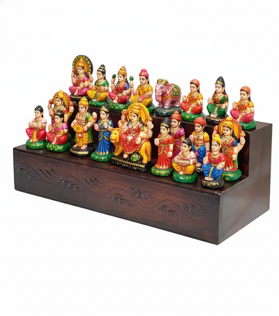 Copper Wooden Steps Altar for Wooden Home Temple | GOLU Stand Kolu Padi (Set of 2)