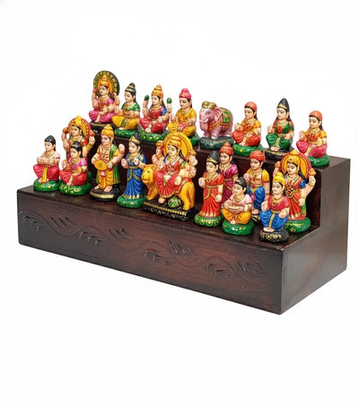 Copper Wooden Steps Altar for Wooden Home Temple | GOLU Stand Kolu Padi (Set of 2) - D'DASS Store