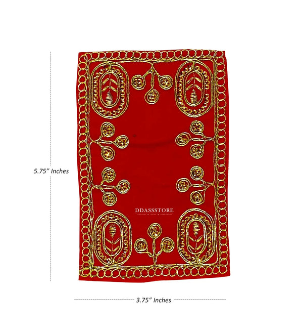 Handmade Red Velvet Puja Aasan | Puja Altar Cloth / Chowki Aasan / Kapda Mat for Puja Table for Puja Home Mandir and Temple - D'DASS Store