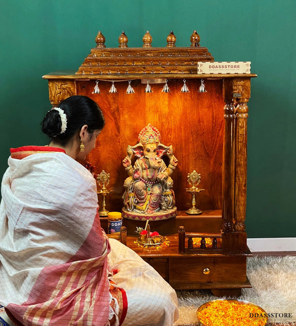 Solid Wood Pooja Mandir &amp; Mandap with Gopuram | DDASSWTSolid-33 - D'DASS Store