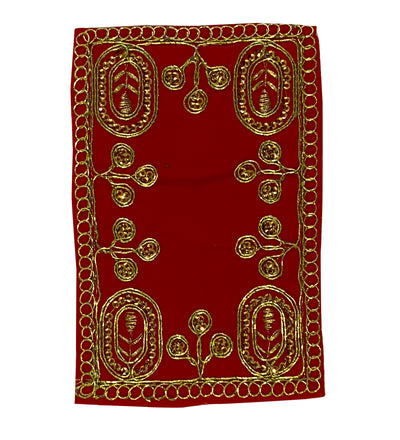 Handmade Red Velvet Puja Aasan | Puja Altar Cloth / Chowki Aasan / Kapda Mat for Puja Table for Puja Home Mandir and Temple