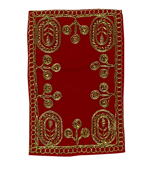 Handmade Red Velvet Puja Aasan | Puja Altar Cloth / Chowki Aasan / Kapda Mat for Puja Table for Puja Home Mandir and Temple - D'DASS Store