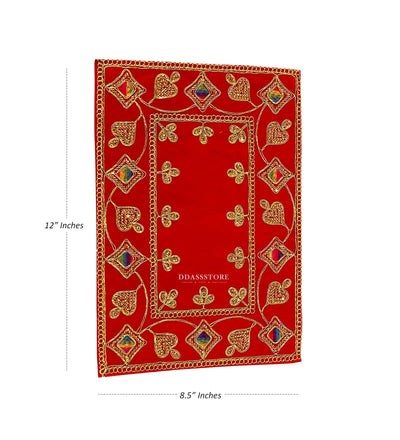 Handmade Red Velvet Puja Aasan | Puja Altar Cloth / Chowki Aasan / Kapda Mat for Puja Table for Puja Home Mandir and Temple - D'DASS Store