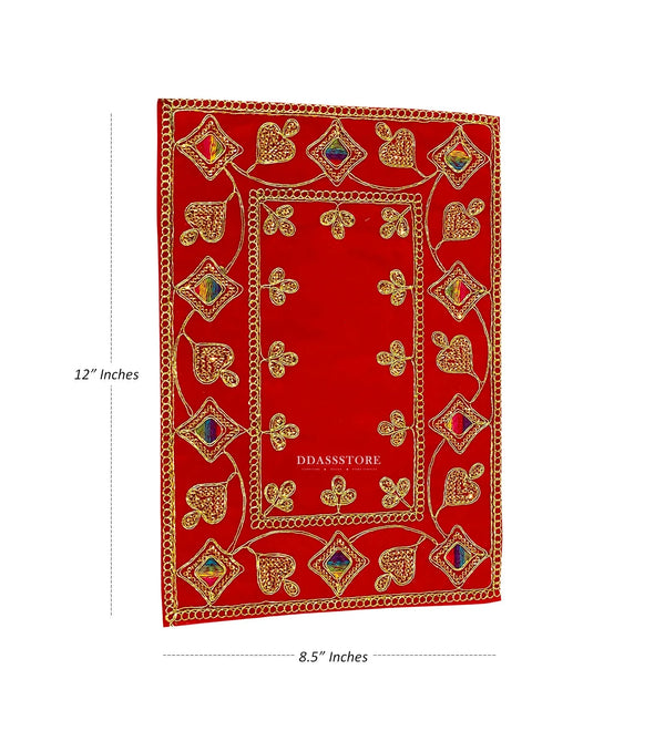 Handmade Red Velvet Puja Aasan | Puja Altar Cloth / Chowki Aasan / Kapda Mat for Puja Table for Puja Home Mandir and Temple - D'DASS Store