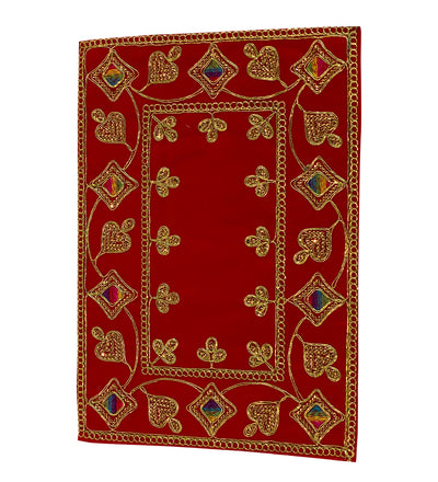 Handmade Red Velvet Puja Aasan | Puja Altar Cloth / Chowki Aasan / Kapda Mat for Puja Table for Puja Home Mandir and Temple