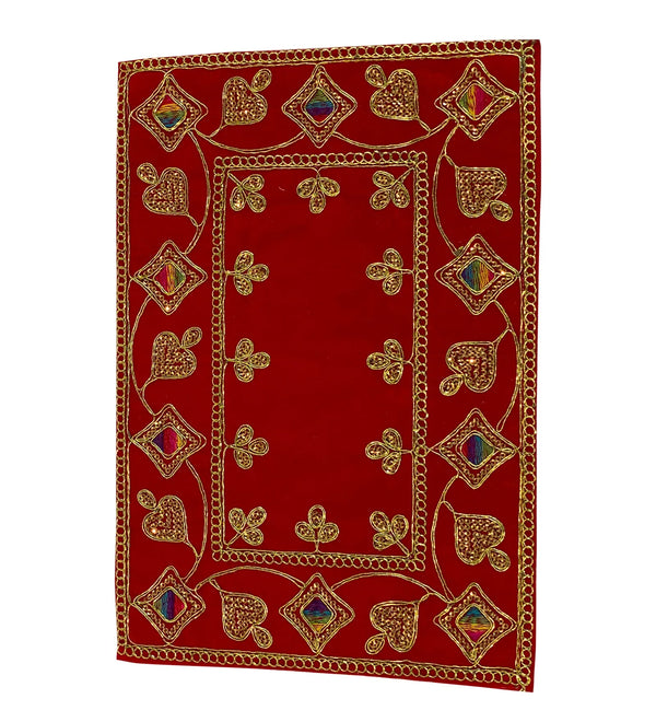 Handmade Red Velvet Puja Aasan | Puja Altar Cloth / Chowki Aasan / Kapda Mat for Puja Table for Puja Home Mandir and Temple - D'DASS Store