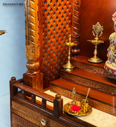 South Indian Style Solid Sheesham Wood Pooja Mandapam | Pooja Altar