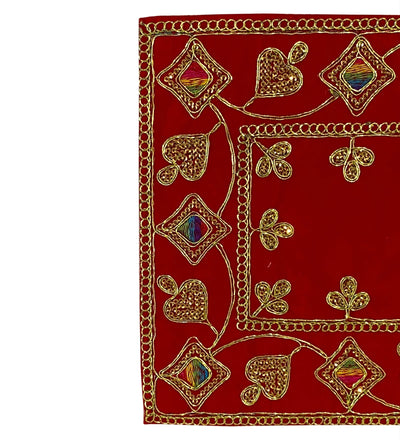 Handmade Red Velvet Puja Aasan | Puja Altar Cloth / Chowki Aasan / Kapda Mat for Puja Table for Puja Home Mandir and Temple - D'DASS Store