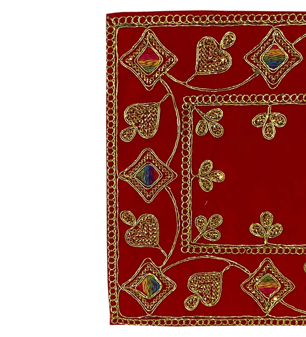 Handmade Red Velvet Puja Aasan | Puja Altar Cloth / Chowki Aasan / Kapda Mat for Puja Table for Puja Home Mandir and Temple - D'DASS Store
