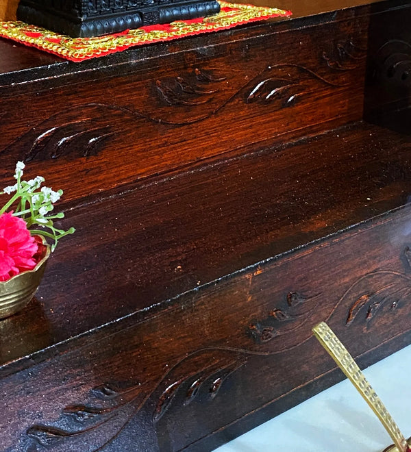 Copper Wooden Steps Altar for Wooden Home Temple | GOLU Stand Kolu Padi (Set of 2) - D'DASS Store