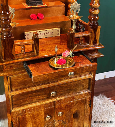 Ram Darbar Temple - South Indian Style Solid Sheesham Wood Pooja Mandir - D'DASS Store