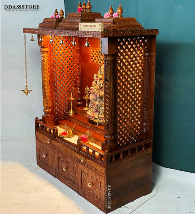 South Indian Style Solid Sheesham Wood Pooja Mandapam | Pooja Altar - D'DASS Store