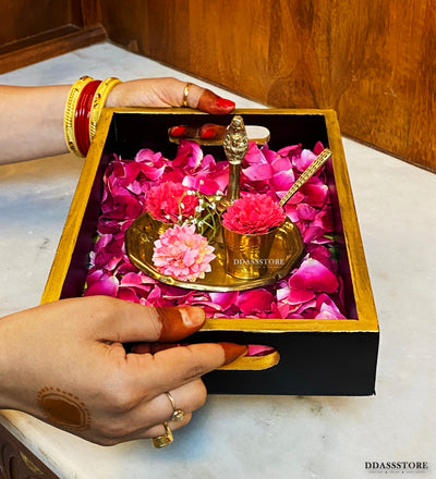 Floral Wooden Pooja Tray & Thali for Home Temple