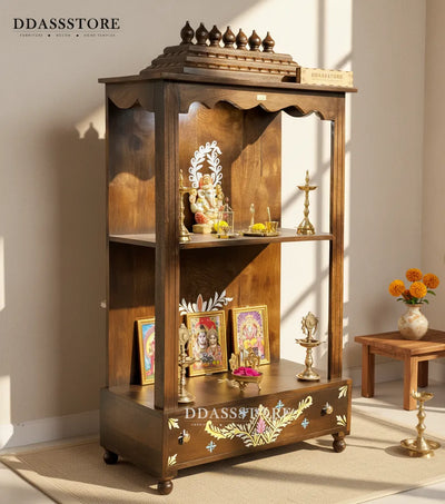 Solid Sheesham Wooden Home Temple & Mandap for Home & Office | Puja Cupboard | DDASSWTSolid-18 - D'DASS Store