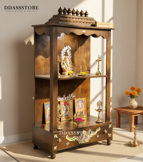 Solid Sheesham Wooden Home Temple & Mandap for Home & Office | Puja Cupboard | DDASSWTSolid-18 - D'DASS Store