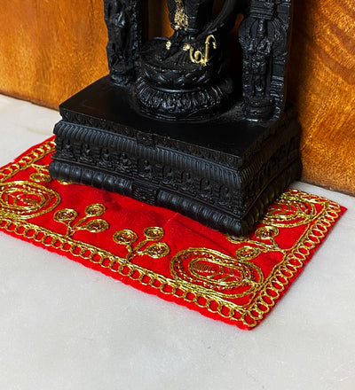 Handmade Red Velvet Puja Aasan | Puja Altar Cloth / Chowki Aasan / Kapda Mat for Puja Table for Puja Home Mandir and Temple