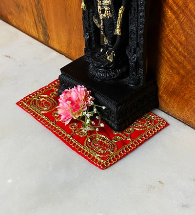 Handmade Red Velvet Puja Aasan | Puja Altar Cloth / Chowki Aasan / Kapda Mat for Puja Table for Puja Home Mandir and Temple