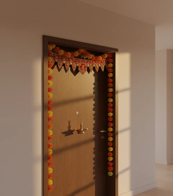 38" Handmade Bandarwal Torans for Entrance Door | Temple Decoration Items | Mandir Bandhanwar for Home|puja Room Decoration Items for Home | Diwali Decoration Item Door Hanging Toranam for Pooja Room - D'DASS Store