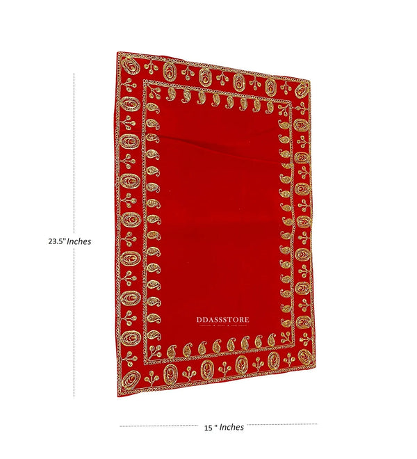 Handmade Red Velvet Puja Aasan | Puja Altar Cloth / Chowki Aasan / Kapda Mat for Puja Table for Puja Home Mandir and Temple - D'DASS Store