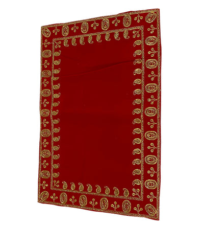 Handmade Red Velvet Puja Aasan | Puja Altar Cloth / Chowki Aasan / Kapda Mat for Puja Table for Puja Home Mandir and Temple